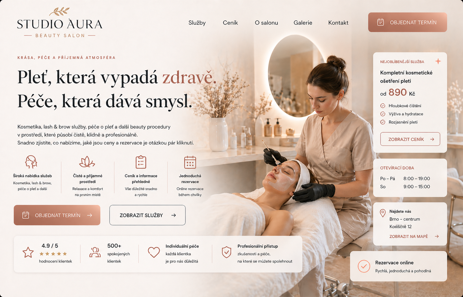 Ukázkový koncept webu pro salon nebo beauty službu